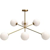 Alora Mood Cassia 40" Chandelier | Aged Gold Finish | Matte Opal Glass Shades | Mid-Century Modern Decorative Ceiling Light |