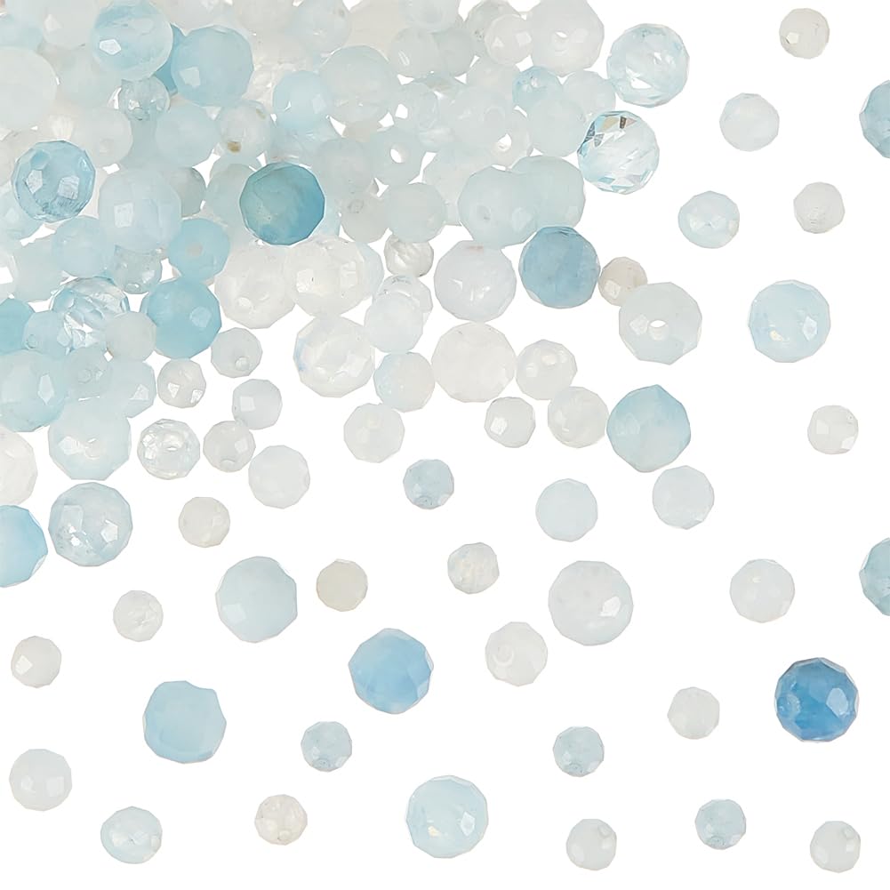 OLYCRAFT About 150 Pcs Natural Aquamarine Beads Strands 2mm 3mm 4mm Gemstone Loose Beads Natural Gemstone Beads 0.5mm Hole Faceted Energy Crystals Beads Faceted Stone Beads for Jewelry Making Supplies