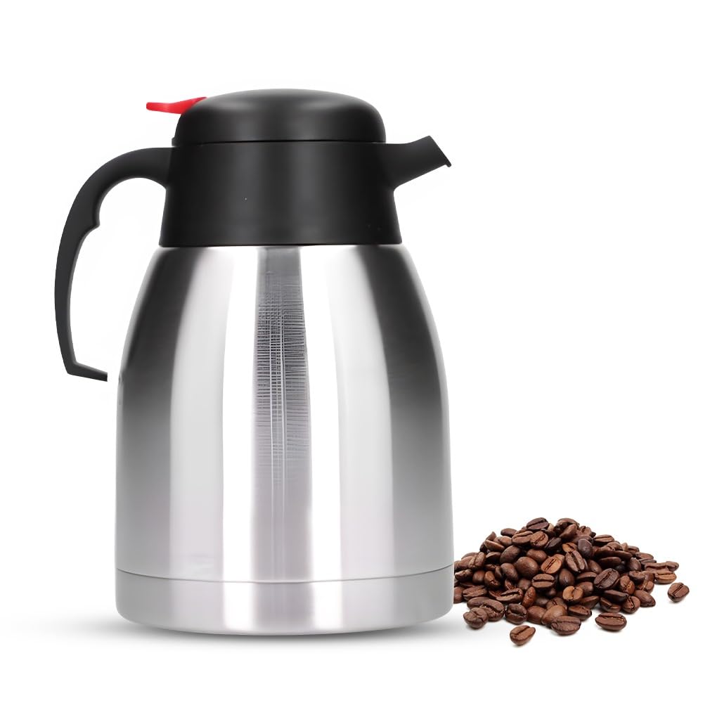 OrionMart 1.5L Coffee Tea Carafe Vacuum Jug Double Walled Insulated Stainless Steel Thermal Flask | Travel Coffee Dispenser –Tea Pot Keep Water or Drink Hot & Fresh Upto 12 Hours