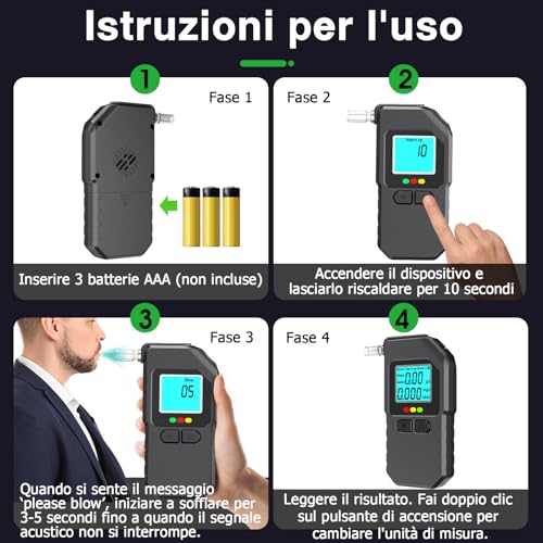 Super Barley Portable Breathalyser Certified Professional Alcohol Test, Digital Breathalyzer with LED Screen Display, with 20 Nozzles, for Personal Family and Professional Use