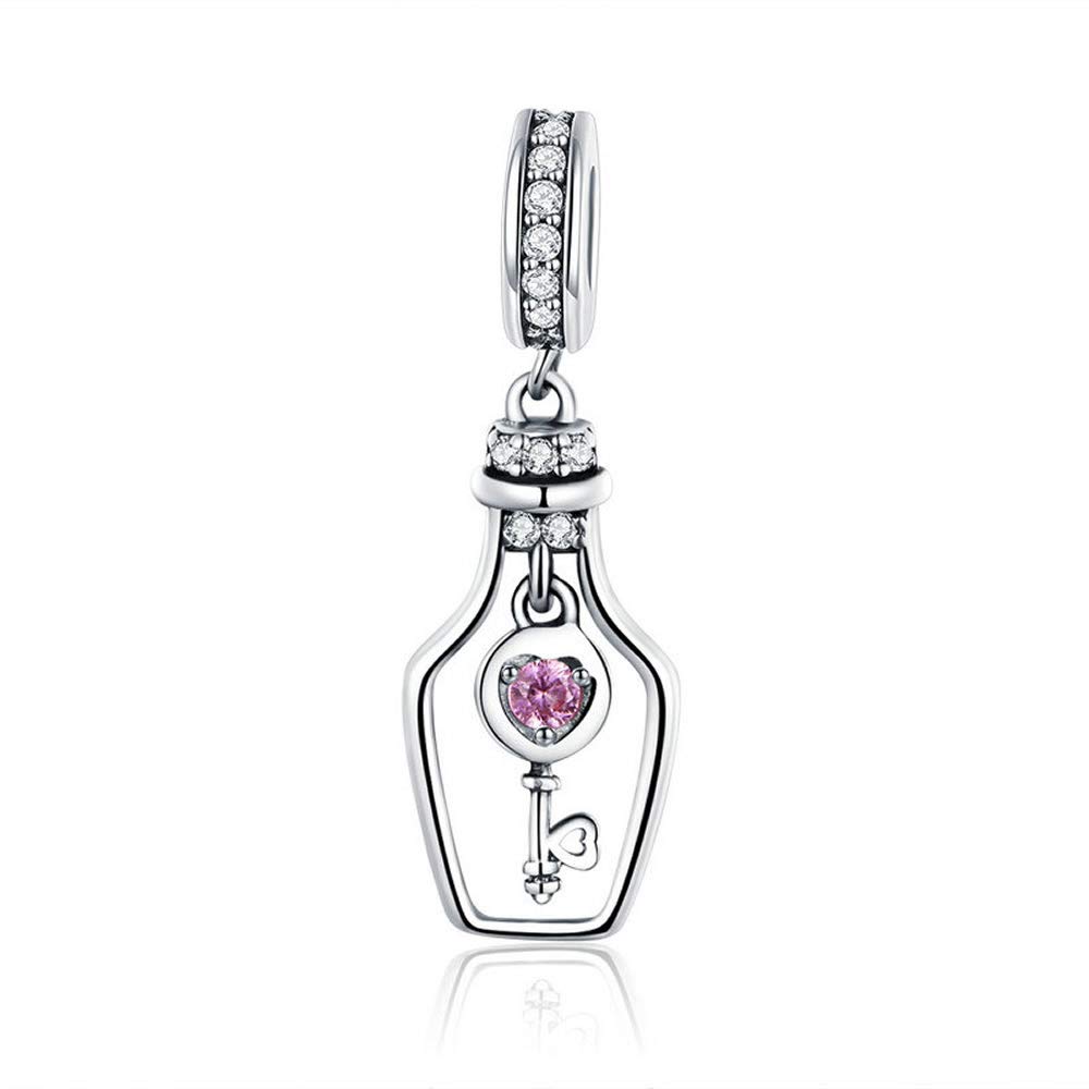 Bijoux Blu Key Bottle Genuine 925 Sterling Silver Key Bottle Dazzling Cubic Zirconia Charms Pendant fit Bracelets & Necklaces Jewelry