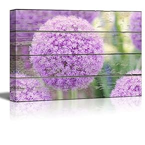 Canvas Wall Art - Purple Round Flower Petal on Vintage Wood Textured Background - Rustic Country Style Modern Giclee Print Gallery Wrap Home Art Ready to Hang - 12" x 18"