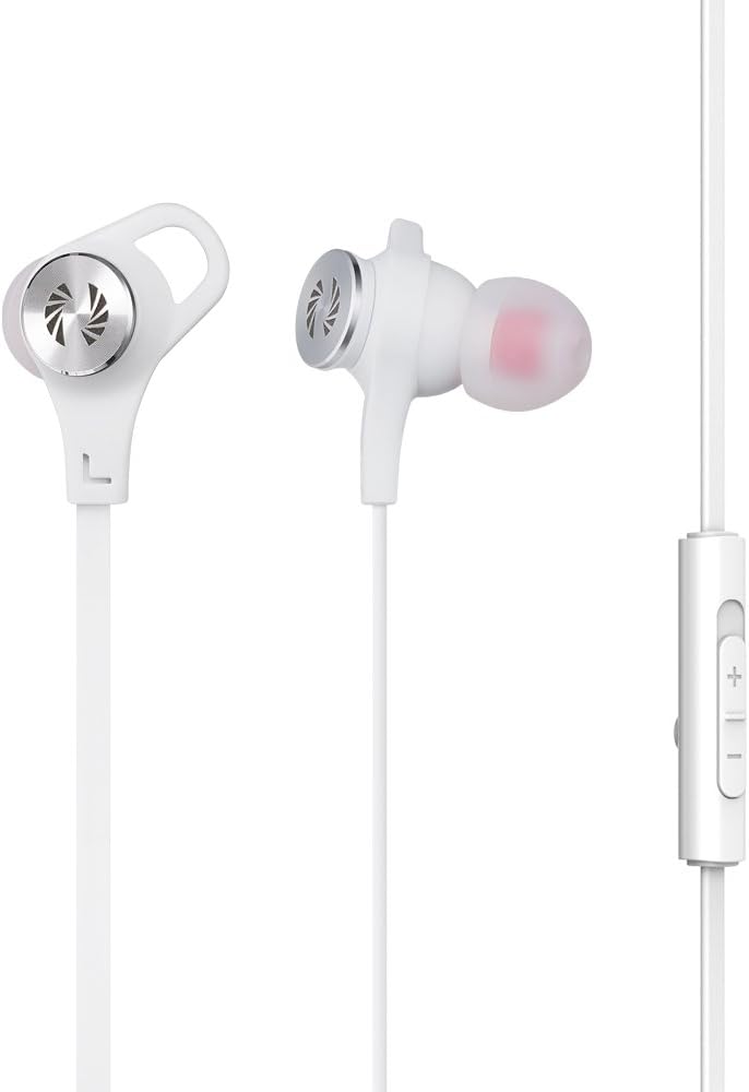 Phiaton C530S White In Ear Stylish earphones, Accoustic Sound, Easy Fit, Tangle Free Flat Cable with built-in Mic and carrying pouch
