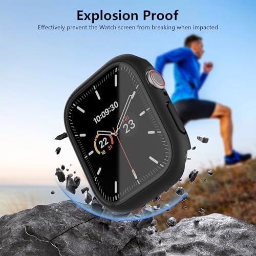 AOTUAO 4 Pieces Case Compatible with Apple Watch Series 11 10 46mm, Slim Hard PC Tempered Glass Screen Protector for iWatch Series 11 10 46mm (2 Black + 2 Transparent)