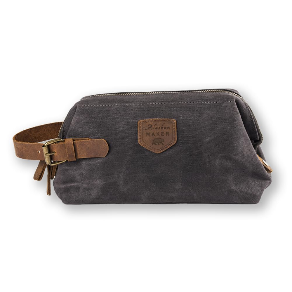 Alaskan MAKER - Toiletry Bag – Travel K2 – Coated Cotton Canvas and Leather – Magnetic Opening System, Black, Universelle