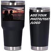 Personalized Photo 20oz 30oz Stainless Steel Tumbler,Custom Coffee Tumbler Cup With Lid And Strawstraw Vacuum Insulated With Text Photo Logo (Navy Blue(20oz/30oz))