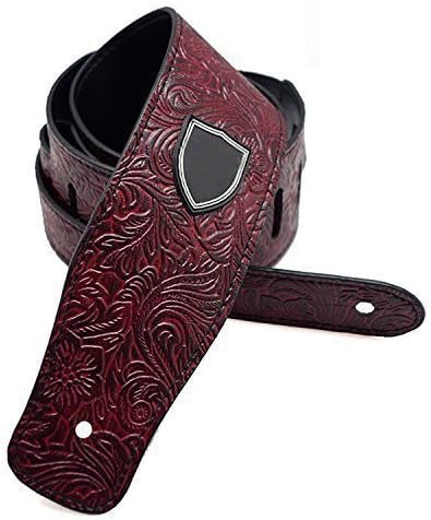 Mira-Tech 2.5" PU Leather Guitar Strap (Floral Pattern, Dark Brown)