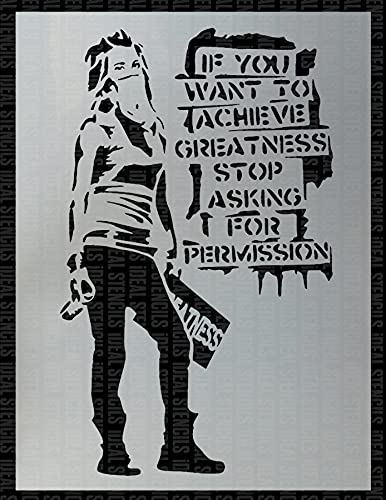 Ideal Stencils Banksy if You Want to Achieve Greatness. Stencil / Large A2 Sheet Size (Design wxh 33x54cm) / Home Decor Art Painting Stencil