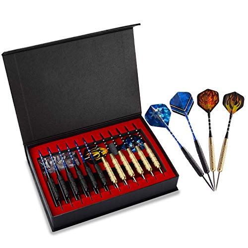 Migargle 12 Pack Steel Tip Darts Set 20 Grams with Nonslip Iron Barrel + Aluminum Dart Shafts + 4 Style Flights + Darts Sharpener + Darts Tool and Case