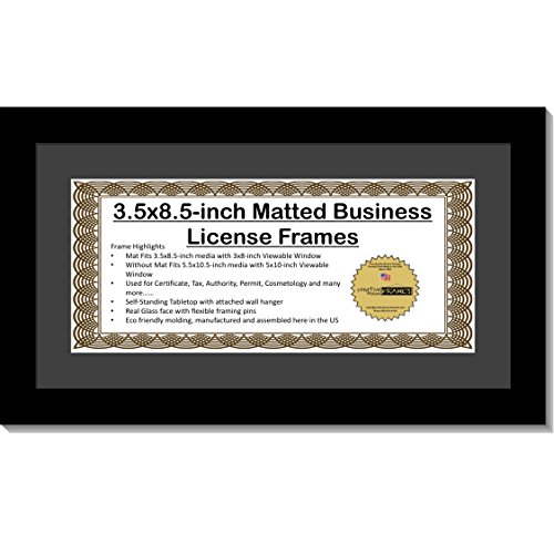 CreativePF [5.5x10.5bk-b] Business License Frame with Matting, Self Standing Easel and Wall Hanger for More Versatility
