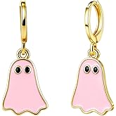 Halloween Clip Earrings for Women, Skull Gothic Skeleton Pumpkin Funny Ghost Dangle Earring Jewelry Holiday Night Costume Stud Earrings Gifts