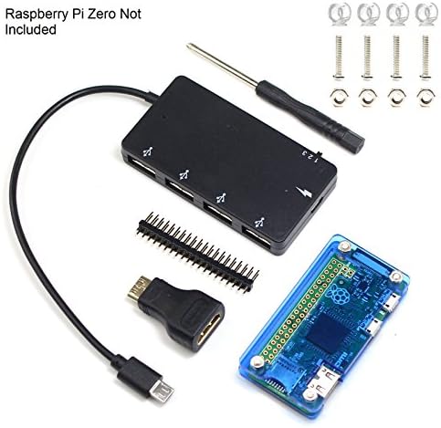 5 in 1 Universal kit for Raspberry Pi Zero and Pi Zero Wireless, Acrylic Case+Micro USB OTG Charge Hub+Mini-HDMI to HDMI adapter+ Male GPIO header+Screwdriver (Blue)