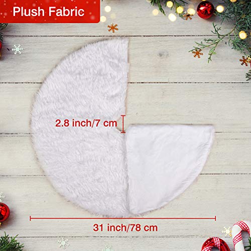 Joyjoz Christmas Tree Skirt, Small/Large White Christmas Tree Skirt (30 Inch) with 48 PCS Stickers，Luxury Faux Fur for Christmas Decorations Holiday, Xmas Ornaments - Thumbnail 4