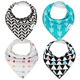 Bandana Baby Bib Set by Bambinio - 4 Unisex Design Drool Bibs for Boys and Girls - Best Newborn and Baby Shower Gift - Soft, Comfortable and Adjustable