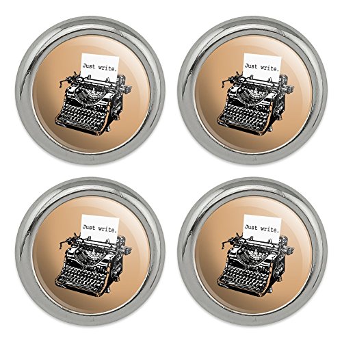 Just Write Antique Typewriter Writer Author Metal Craft Sewing Novelty Buttons - Set of 4