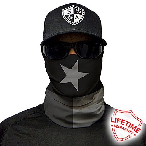 SA Company Face Shield Micro Fiber Protect from wind, dirt and bugs. Worn as a Balaclava, Neck Gaiter & Head band for Hunting, Fishing, Boating, Cycling, Paintball & Salt lovers - Blackout Texas Flag