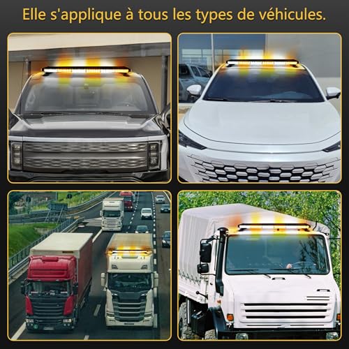ROUTEKING 95 cm 80 LED Flashing Strobe Light Bar – 12 V/24 V Magnetic LED Beacon for Vehicle Car, Beacon with Magnetic Base (Amber/White/Amber)