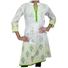 Bohemian Indian Ethnic Printed Straight Cut Kurti Long Tunic [SMALL/MEDIUM]