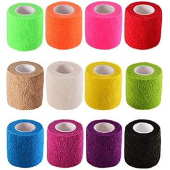 B&S FEEL Self-Adhesive Elastic Wrap Bandage Tape(2 Inches x 5 Yards, Pack of 12) (Assorted Color)