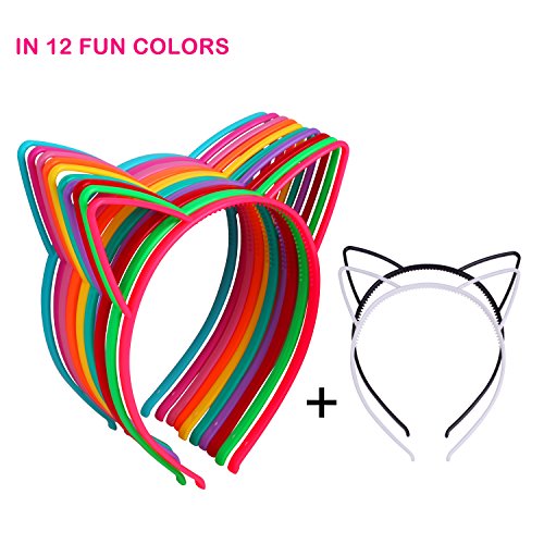 12Pcs Cat Ear Headbands Girl’s Plastic Headbands Cat Bow Hairbands for Women and Girls, Costume Favors Accessories