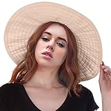 Younglove Women's Floppy Large Brim Beach Sun Hat with Ribbon-Beige
