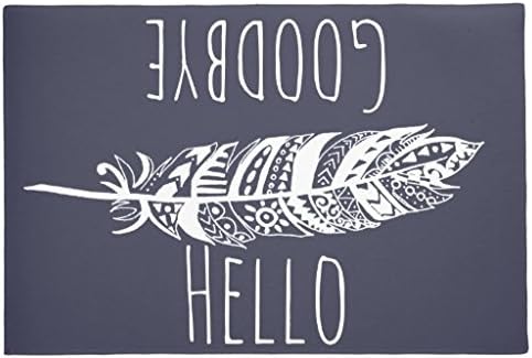 XiLuuTee Hello Goodbye Floor Mat White Tribal Feather Doormat 16 x 24 Non-Slip Washable Entrance Way Rug Home Front Door Mat