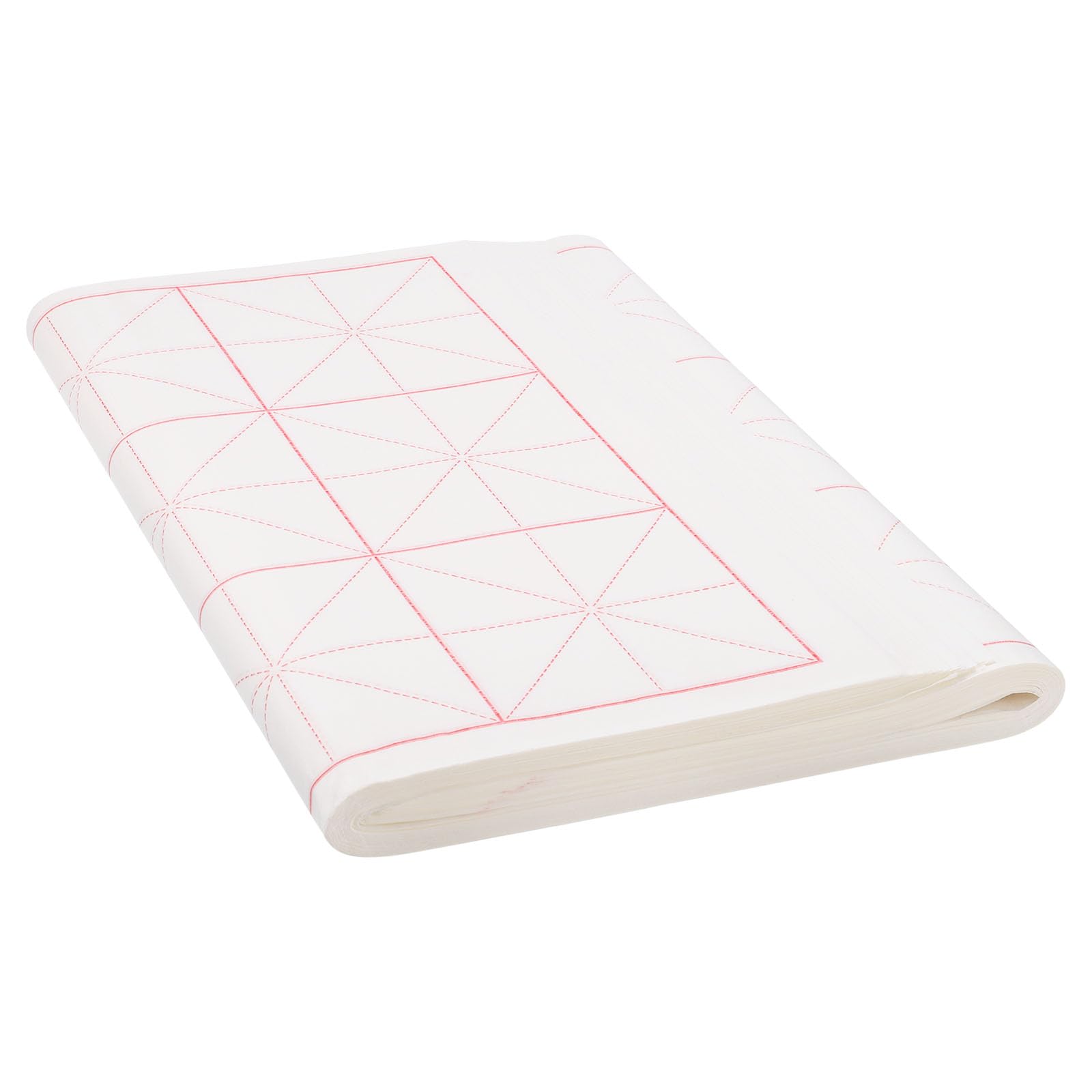 PATIKIL Xuan Paper, 100 Sheets Rice Paper with 4" Grid for Calligraphy Practice, Painting, Drawing, Half Raw Ripe Xuan, 12"x24" (White Paper Red Line)