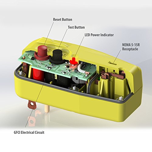 Tower Manufacturing 30439005 Auto-Reset 15 AMP Grounded 3-Prong GFCI Single Outlet Adapter, Yellow - Thumbnail 3