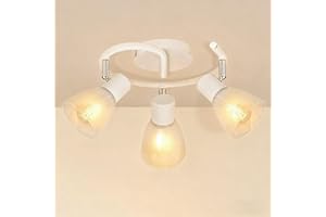 HiBay 3-Light Track Lighting, Modern Glass Ceiling Light Fixture White, Directional Flush Mount Spotlight Round for Kitchen, Bedroom, Living Room, E12 Base, No Bulbs
