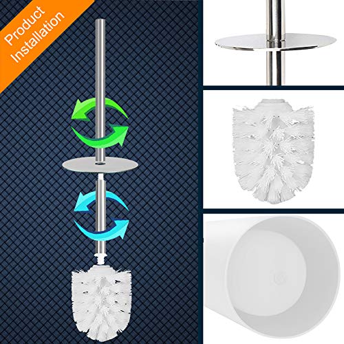 Kelamayi Toilet Brush and Holder-[2 Pack], Simple Solid Color Toliet Brush Holder with Upgraded Length Stainless Steel Toilet Brush Handle, Suitable for The Modern Home Décor-[Double White] - Thumbnail 2