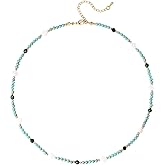 BYIA Turquoise Beaded Choker Necklace for Women Natural Gemstone Sea Shell Clover Dainty Gold Boho Necklaces Jewelry for Summer Beach