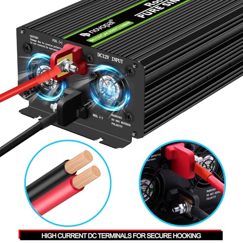 Novopal Power Inverter Pure Sine Wave 1500 W 3000 W Power Transformer Converter DC 12 V to AC 220 V 230 V Voltage Inverter, 2 EU Socket with USB Output 5 M Remote Control