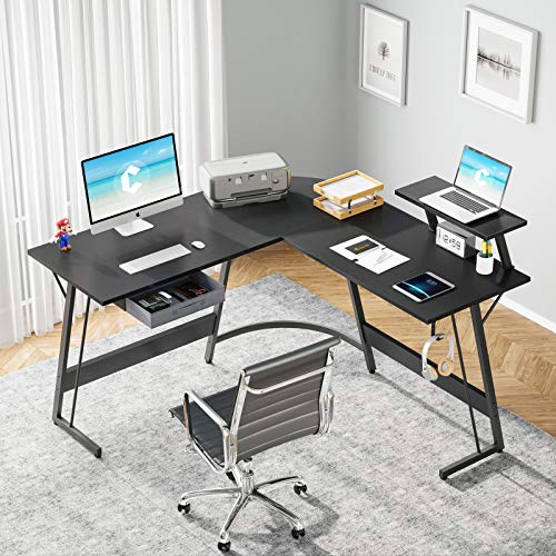 CubiCubi L Shaped Gaming Desk, 51.2" Home Office Gaming Desk, Corner Desk with Large Monitor Stand, Non-Woven Drawer, Black - Image 2