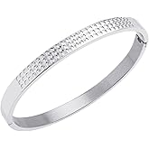555Jewelry 6MM Stainless Steel Solid Durable Circle Patterned Bangle Bracelets for Women Men Hinged Bangles for Women Girls Boys