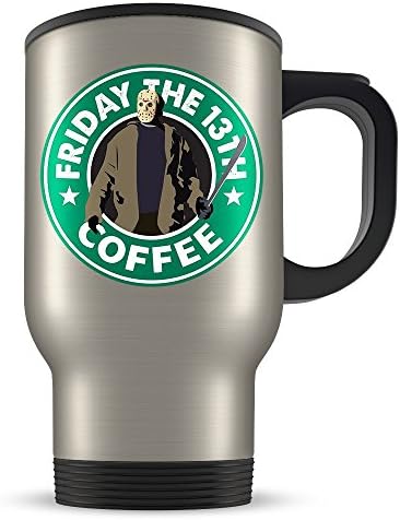 Friday The 13th Travel Mug - Jason Voorhees Traveler Coffee Cup - Great Gift for Fans of the Movie and Halloween - Funny Starbucks Parody