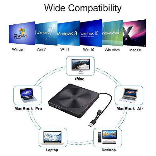External CD DVD Drive, USB C Writer Type C USB 3.0 CD DVD RAM Burner Combo High Speed Re-Writer for Laptop Notebook PC Desktop Computer (Black)