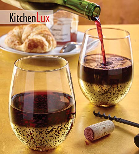 Gold Rimmed Stemless Wine Glasses, 18oz – Set of 6 Elegant Cocktail Tumblers – Premium Glass Drinking Cups – Deluxe Gift Pack - Dishwasher Safe – by Kitchen Lux - Thumbnail 5