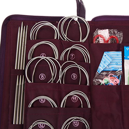 JOYOOO 104pcs Stainless Steel Straight Circular Knitting Needles Crochet Hook Weave in Different Sizes Set With Bag