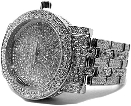 Ultimate Bling Faux Diamond Silver Plated Metal Strap HipHop Bling Watch