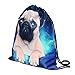 Boys Girls Teenager Drawstring Bag ，Full printing Drawstring Backpack School Shoulder Backpack Nylon Folding Bag for School Home Travel Sport Storage (Pug dog)