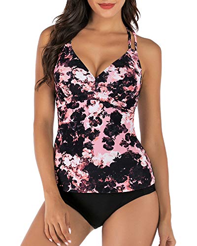 HAIVIDO Women's V Neck Tankini Set Criss Cross Back Tankini Top with Bikini Bottom Two Piece Bathing Suits Print-8 S - Thumbnail 7