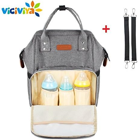 Nappy Backpack Changing Bag for Baby Care with Stroller Straps - VICIVIYA Diaper Tote Bag Nursing Large Capacity Lightweight Waterproof Travel Backpack Organizer (Dark Grey)