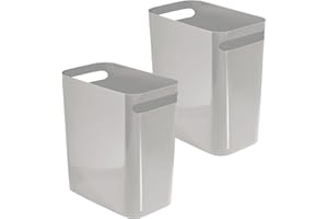 mDesign Plastic Slim Large 2.5 Gallon Trash Can Wastebasket, Classic Garbage Container Recycle Bin for Bathroom, Bedroom, Kitchen, Home Office, Outdoor Waste, Recycling - Aura Collection, 2 Pack, Gray