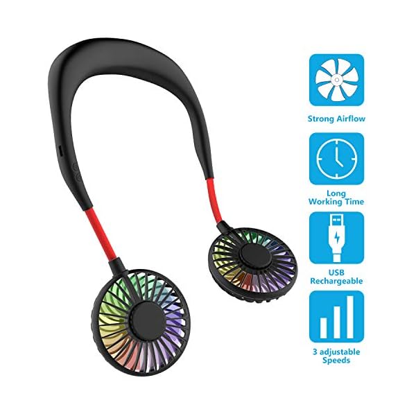 Portable Neck Fan, Handsfree Mini USB Neck Fan Rechargeable Wearable Neckband Fan, Desk Fan, Necklace Fan with Dual Wind…