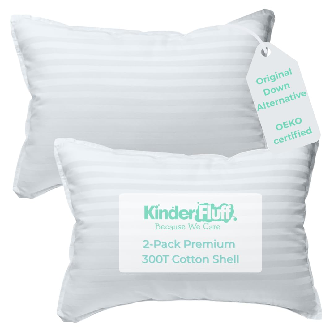 kinder Fluff 2x Toddler Pillows (33x46cm) - The only Baby Pillow 300T Cotton Shell & Down Alternative Fill. Hypoallergenic, Machine Washable & Animal Cruelty Free. Kids Cushion & Travel Pillow (White)