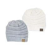 Trendy Warm Chunky Soft Stretch Cable Knit Slouchy Beanie Skully HAT20A, 2pack light grey ivory