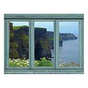 Wall26 - Green Cliffs of Ireland Facing The sea - Misty Spring Morning Seabreeze - Wall Mural, Removable Sticker, Home Decor - 24x32 inches