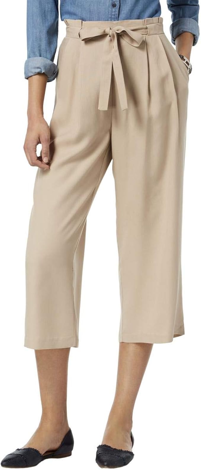 beige tie waist trousers