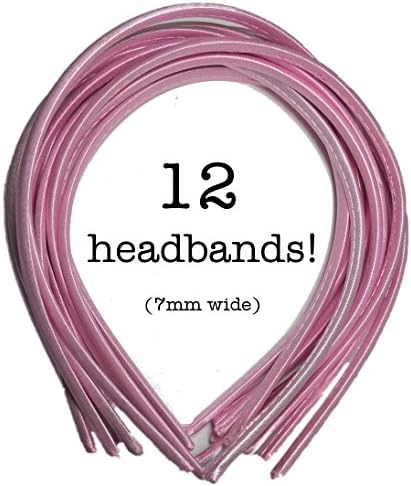 Threddies 12pc Skinny Satin Headbands - 7mm wide, solid color packs (Light Pink)