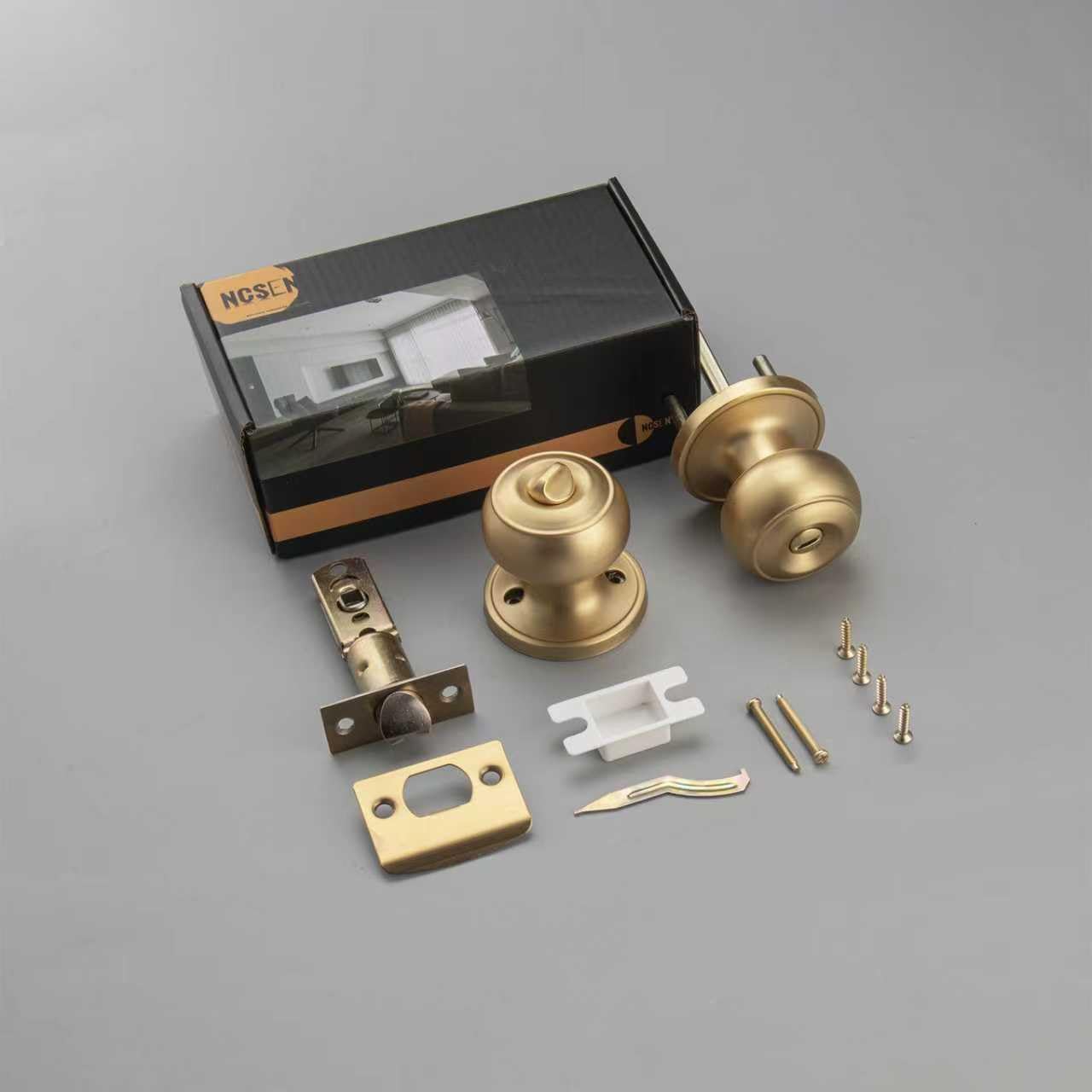 NCSEN 3 Pack Gold Door Knobs for Privacy, Brass Knob Interior Bath...